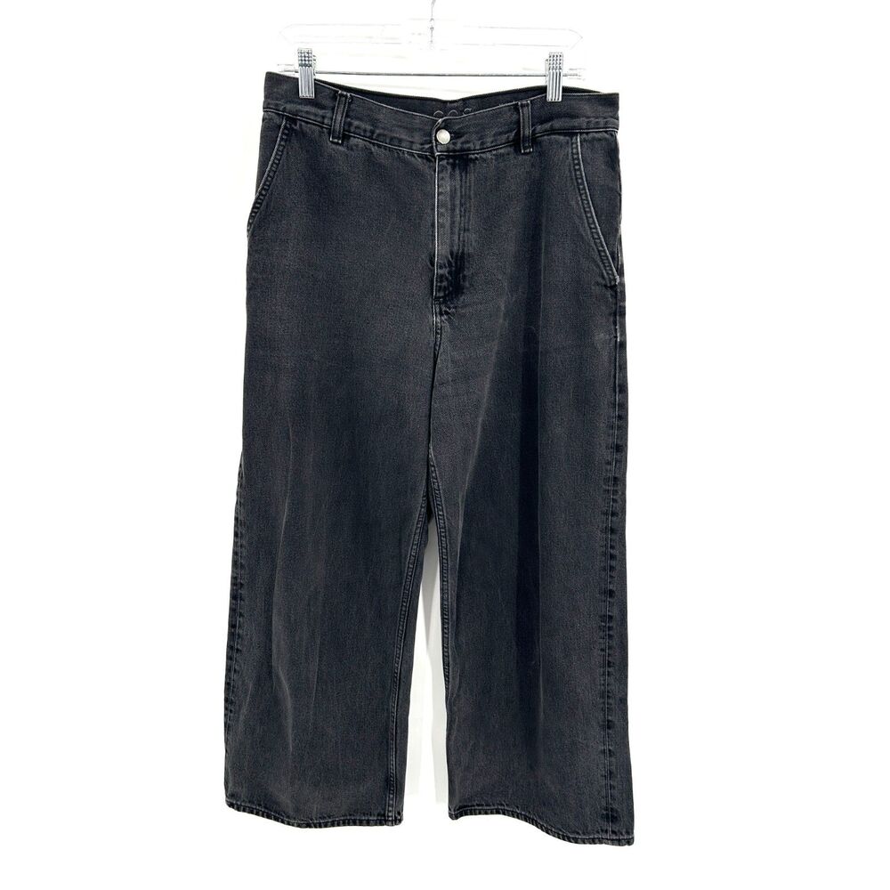 COS Women's Black Wide Leg Mid Rise Stretch Denim Jeans Casual Cotton Size 29